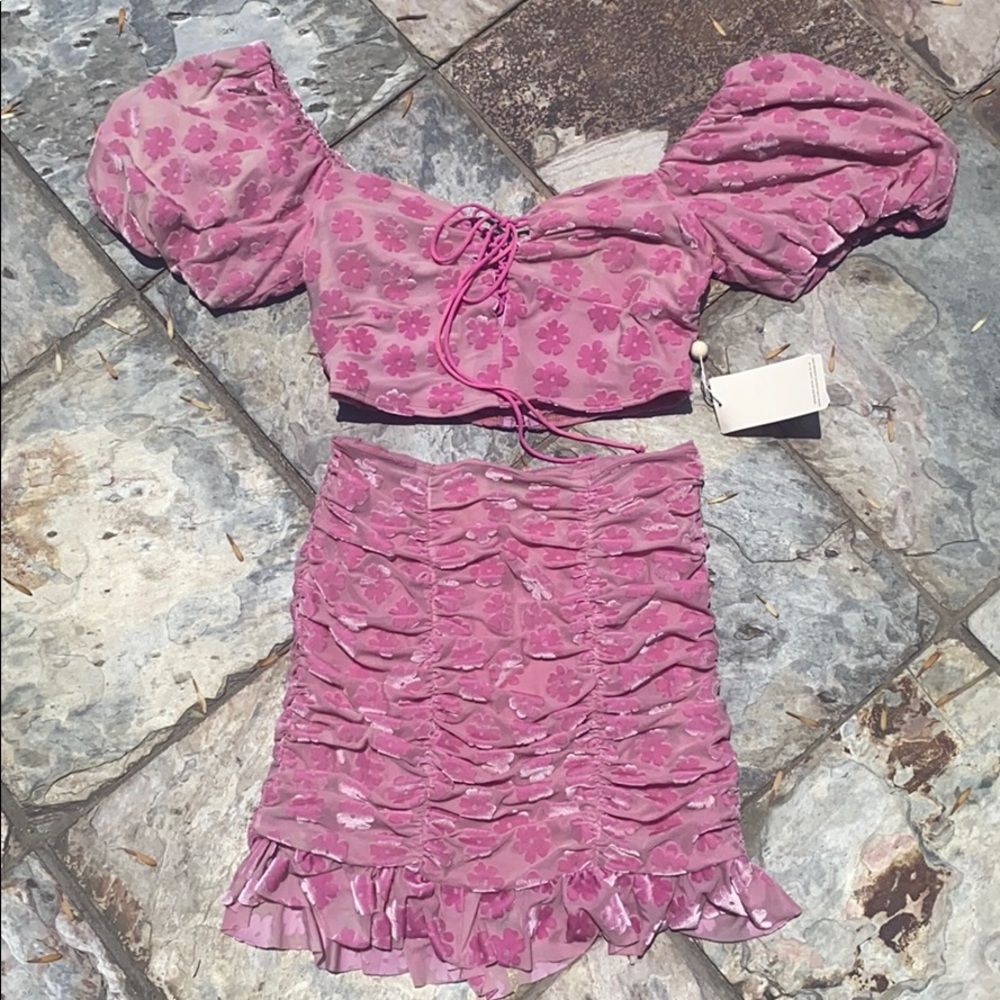 For Love and Lemons Velvet Crop Top and Skirt